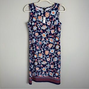 Talbots Petites Sleeveless Shift Dress-Midi-Blue Pink Print-Petite Small PS-NWT